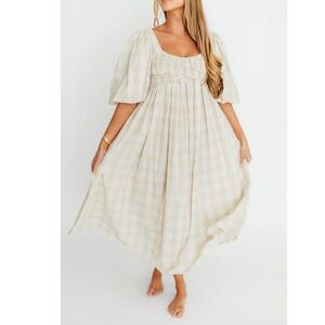 Worth Collective Harlow Maxi Dress Puff Sleeve Linen White/Cream